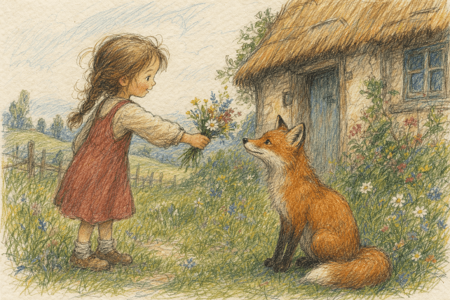 Sketchbook style children's book illustration