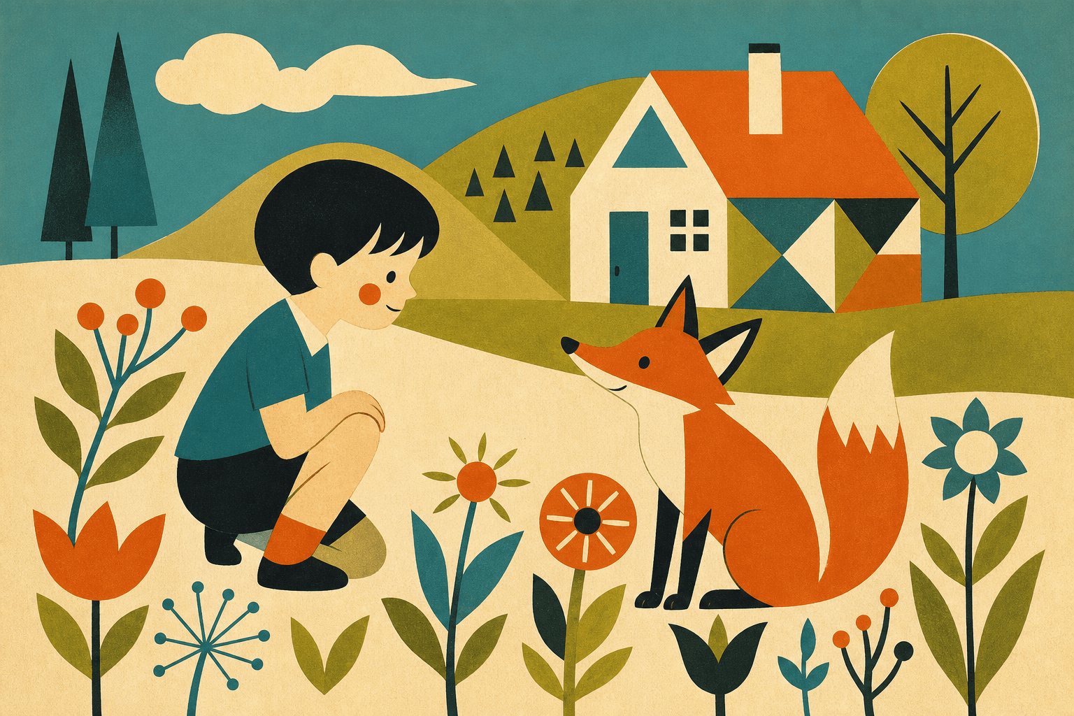 Retro mid-century illustration style for children's gifts