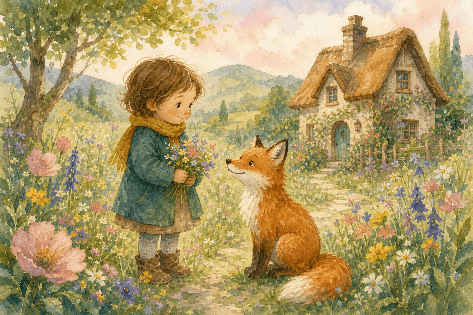 Watercolor personalized children's storybook illustration